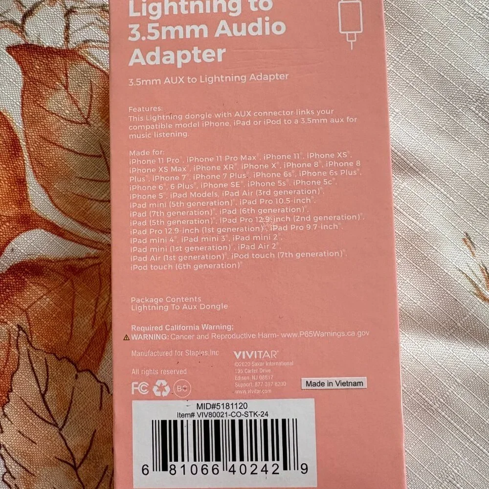 PINK Lightning to 3.5 mm Audio Adapter